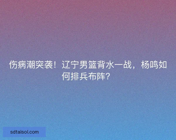 伤病潮突袭！辽宁男篮背水一战，杨鸣如何排兵布阵？
